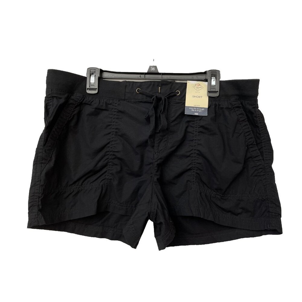 St. John's Bay Petite Shorts Black Mid Rise Hip & Thigh Size 14P Drawstring NWT